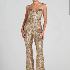 NADINE MERABI Glittering Gold Jumpsuit